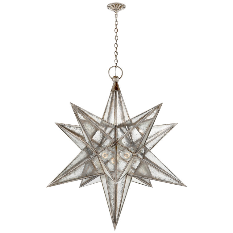 Burnished Silver Leaf 48" Glass Star Chandelier