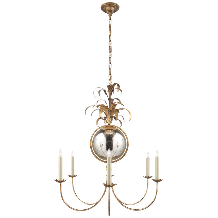 Gilded Iron 6-Light Chandelier with Leaf Accents