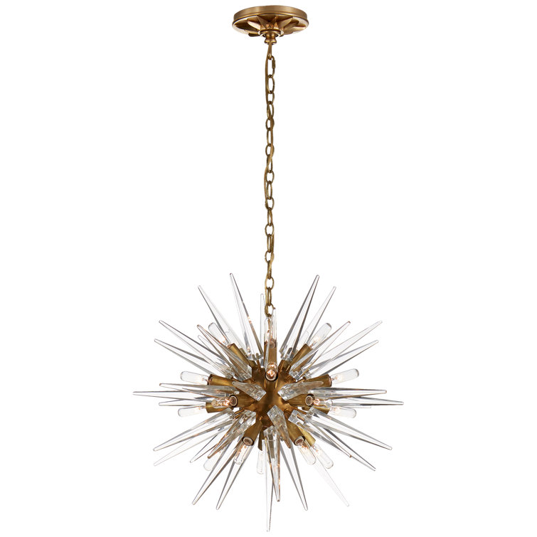Antique Brass Mini Sputnik Chandelier with Clear Acrylic Spikes