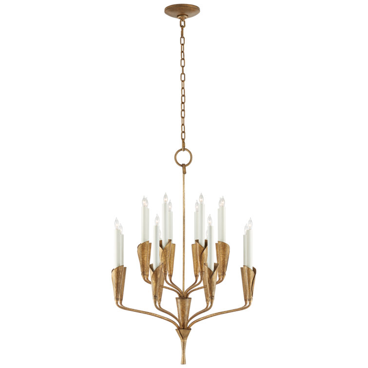 Golded Iron 16-Light Crystal Candle Chandelier