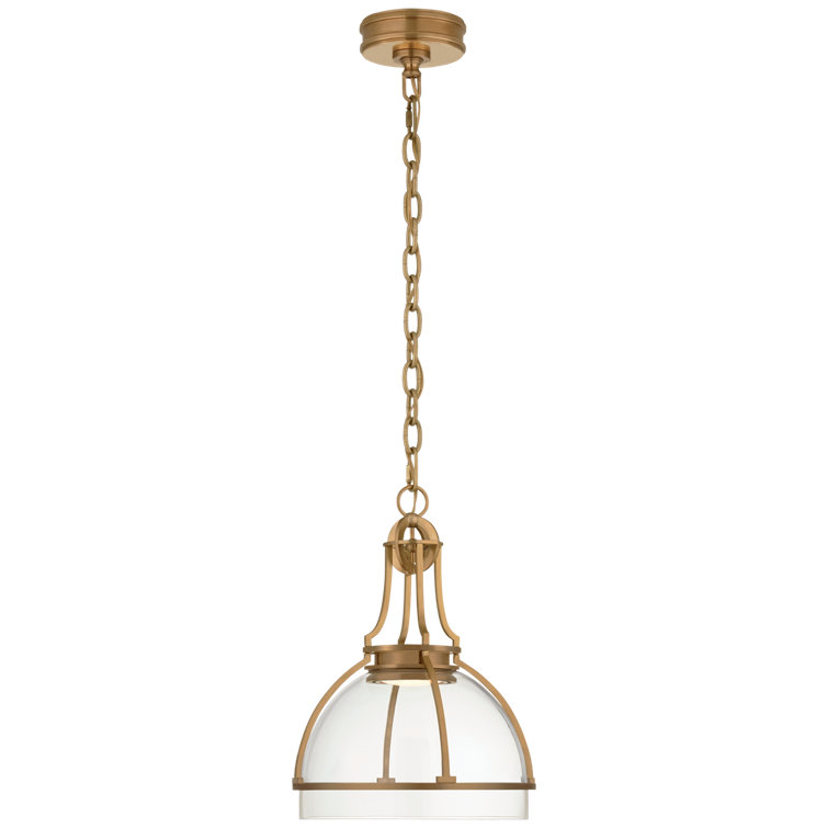 Antique Brass and Clear Glass Dome LED Pendant Light