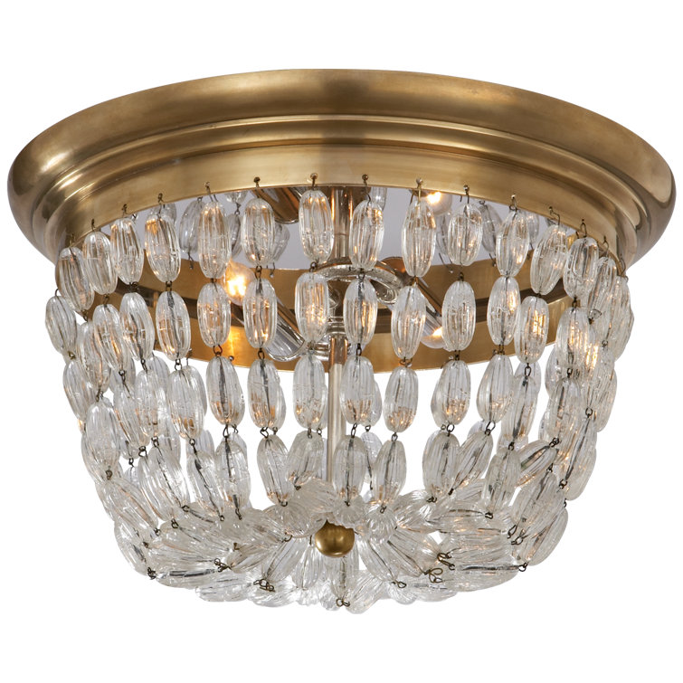 Antique-Burnished Brass and Glass 9"x13" Indoor/Outdoor Flush Mount