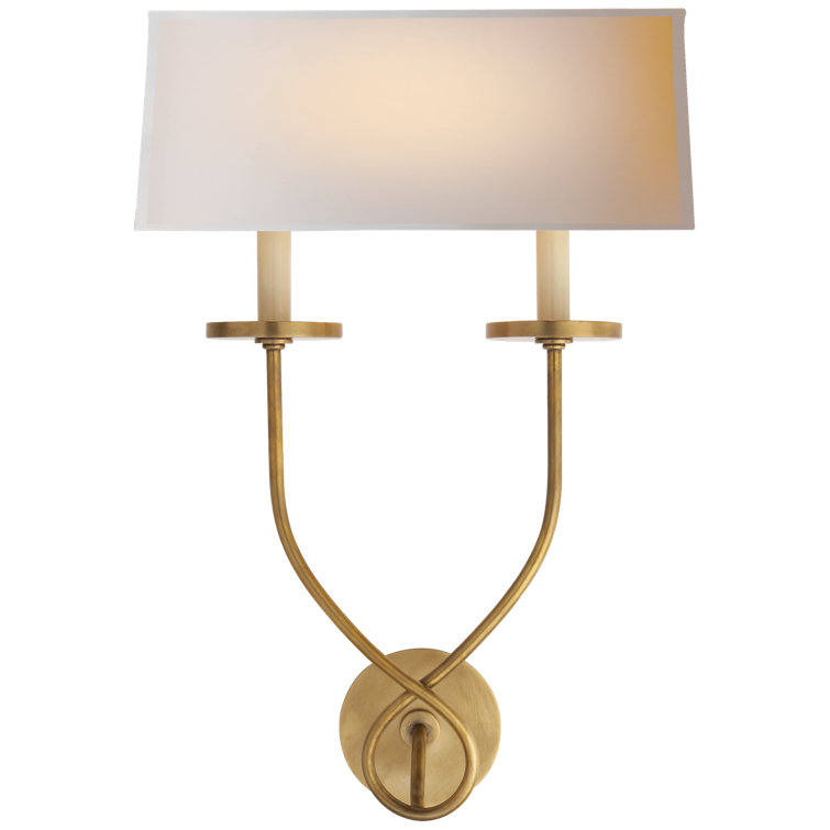 Antique Brass Double Arm Wall Sconce with Paper Shade