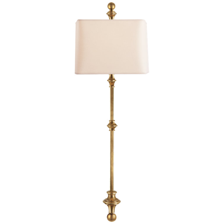 Antique Brass and Linen Tall Wall Sconce