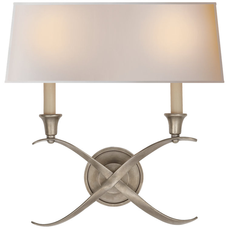 Cross Bouillotte Antique Nickel 2-Light Wall Sconce with Paper Shade