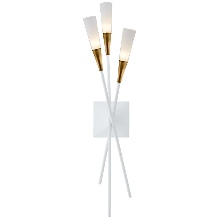 Stellar Triple Tail 24" Dimmable LED Sconce in Matte White and Antique Brass