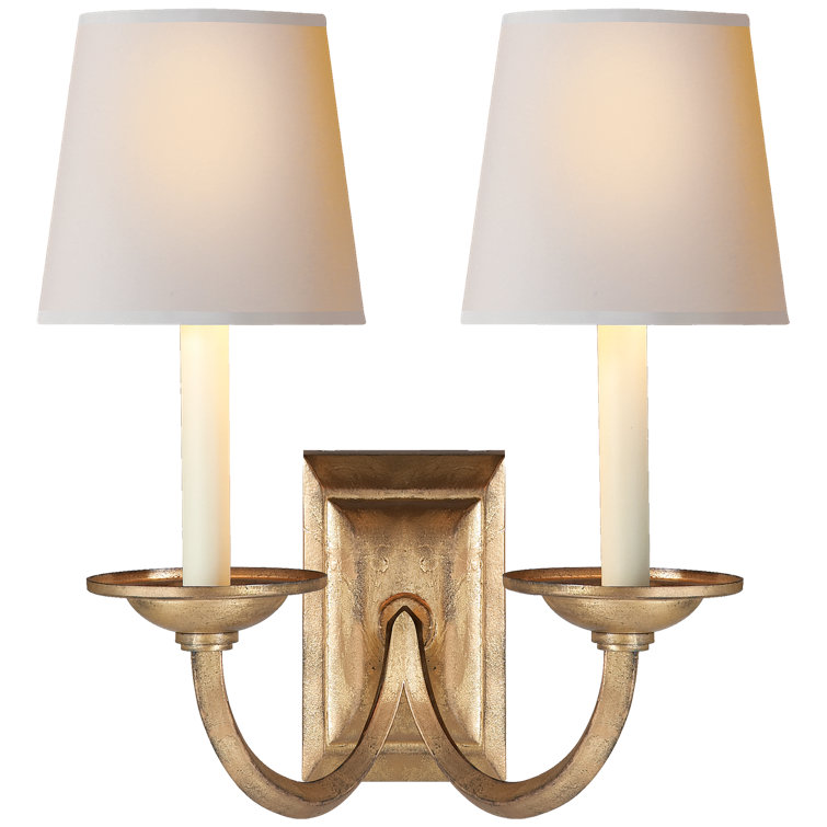 Gilded Iron 2-Light Wall Sconce with Fabric Shades