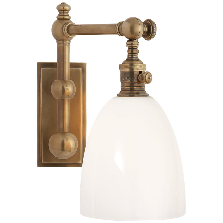 Antique Brass 11" Dimmable Wall Sconce with White Glass Shade