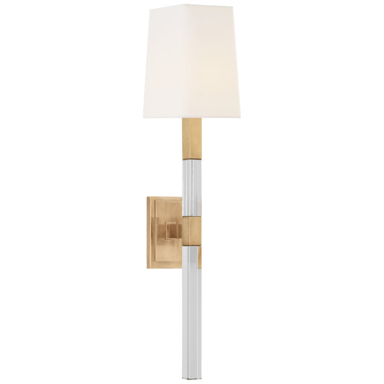 Reagan Antique-Burnished Brass Wallchiere with Crystal Stem and Linen Shade