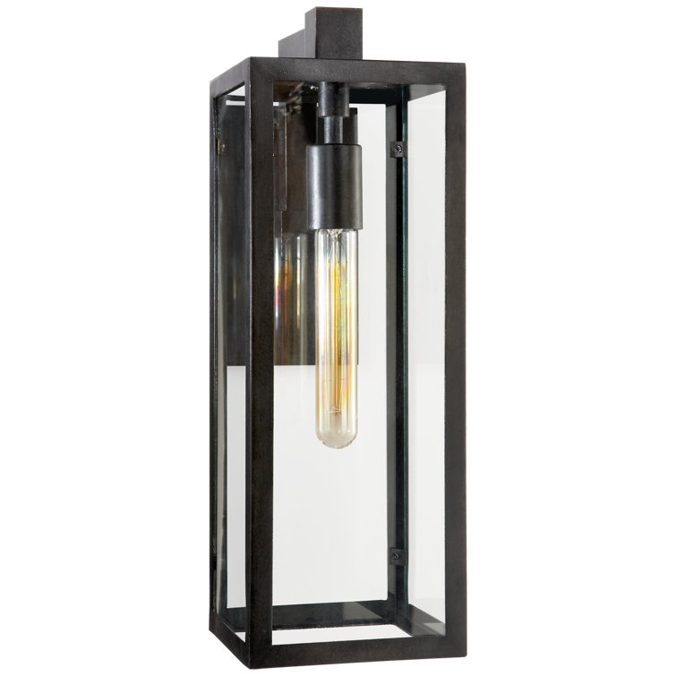 Fresno Black Iron Geometric Outdoor Wall Light with Clear Glass