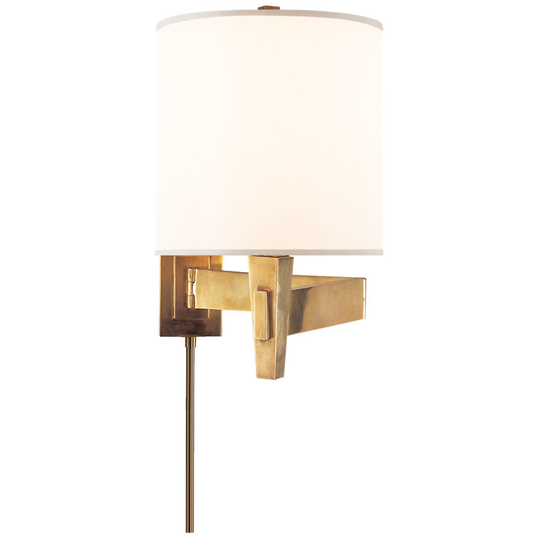 Antique Brass Swing Arm Wall Sconce with Ivory Silk Shade