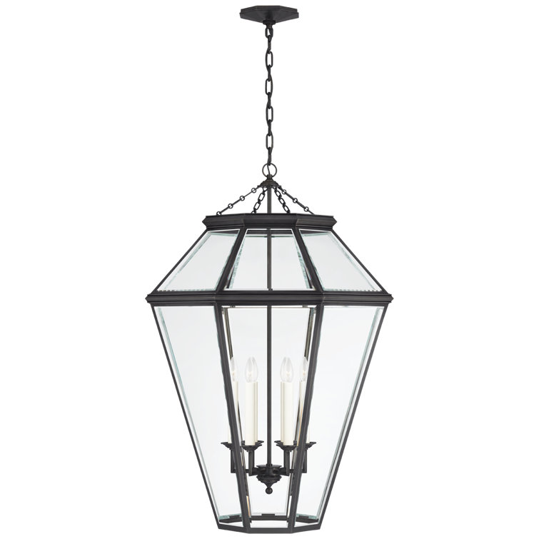 Transitional Clear Glass & Bronze 6-Light Large Lantern Pendant