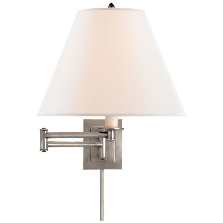 Antique Nickel 14" Swing Arm Wall Lamp with Linen Shade