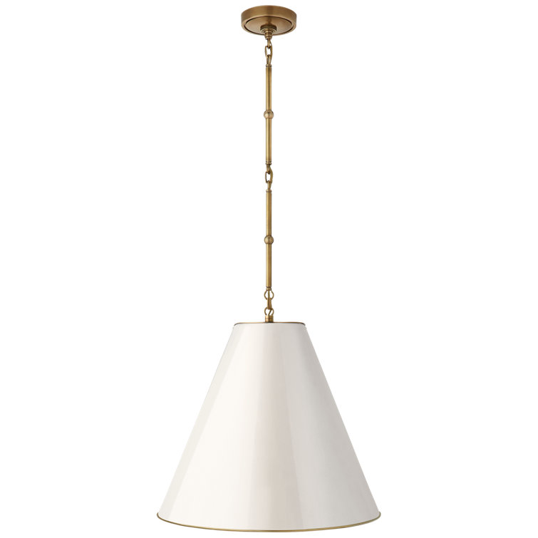 Antique Brass and White Crystal LED Pendant Light, 18" Wide