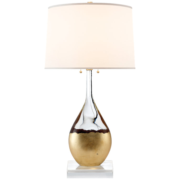 Gold and Clear Glass Table Lamp with Silk Shade
