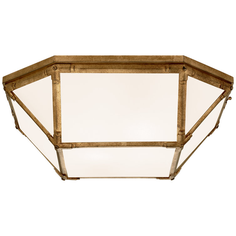 Morris Gilded Iron Geometric Flush Mount Ceiling Light with Frosted Glass