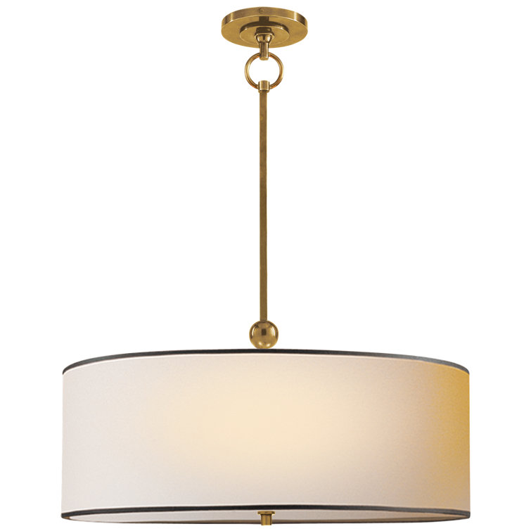 Hand-Rubbed Antique Brass Drum Pendant Light with White Fabric Shade