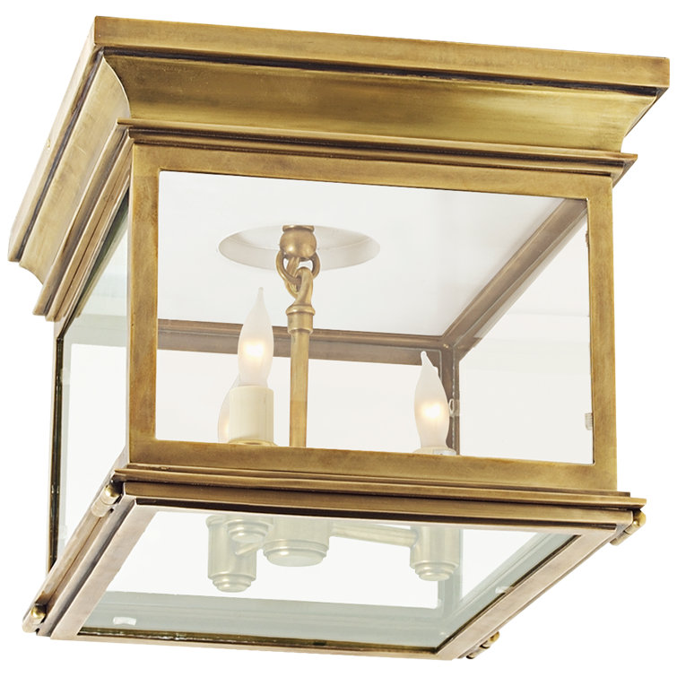 Antique-Burnished Brass and Glass 3-Light Flush Mount Fixture