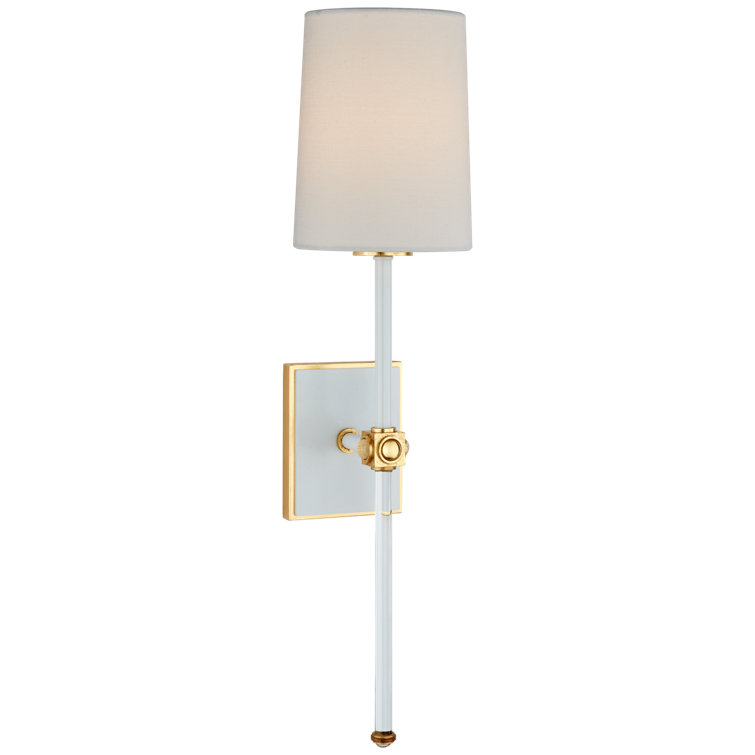 Lucia Matte White and Golden Accents Crystal Sconce with Linen Shade