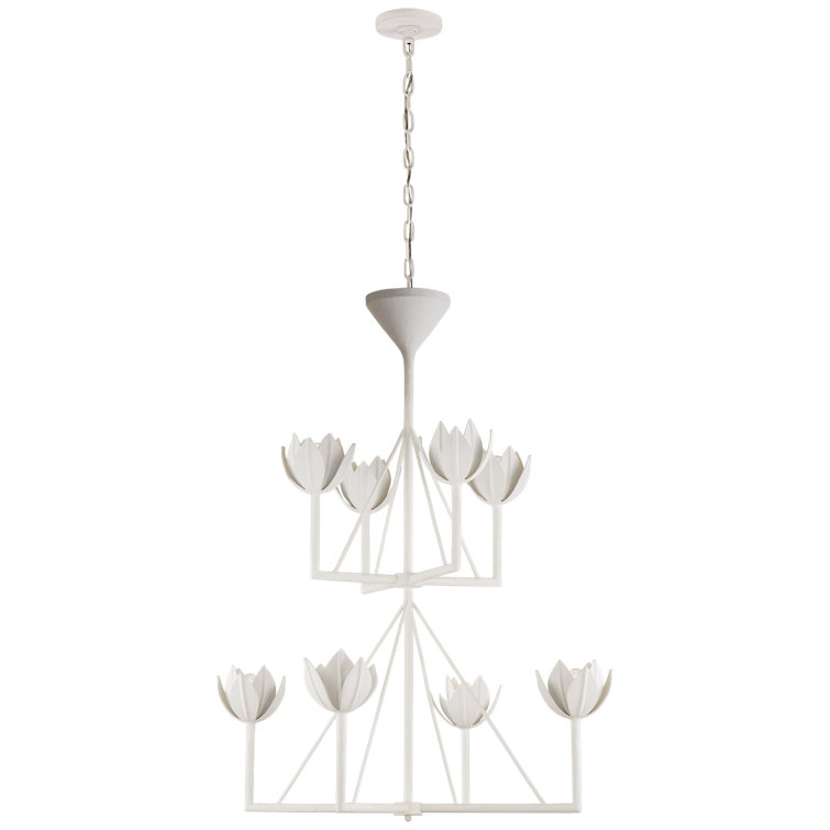 Blossom Lotus-Inspired 43" Plaster White Crystal Chandelier