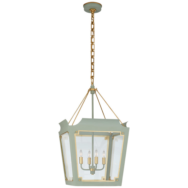 Celadon and Gold Glass 4-Light Chandelier