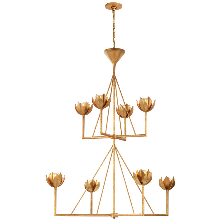Antique Gold Leaf Crystal Candle 8-Light Chandelier