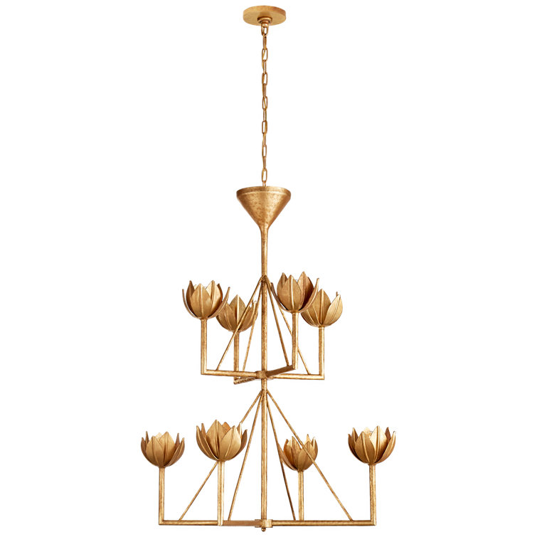 Antique Gold Leaf 8-Light Floral Candle Chandelier