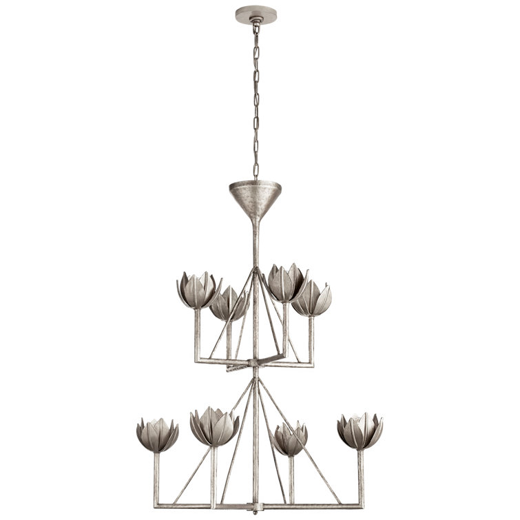 Burnished Silver Leaf 8-Light Floral Crystal Chandelier