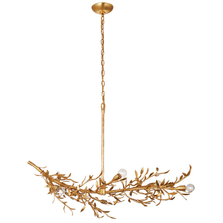 Antique Gold Leaf Crystal 6-Light Linear Chandelier