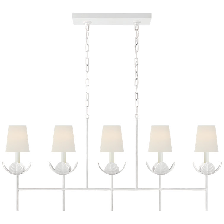 Plaster White 5-Light Linear Chandelier with Crystal Accents