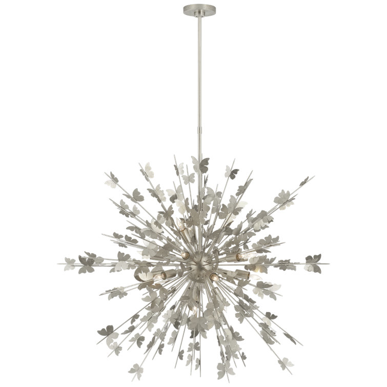 Burnished Silver Leaf Crystal Candle 18-Light Chandelier