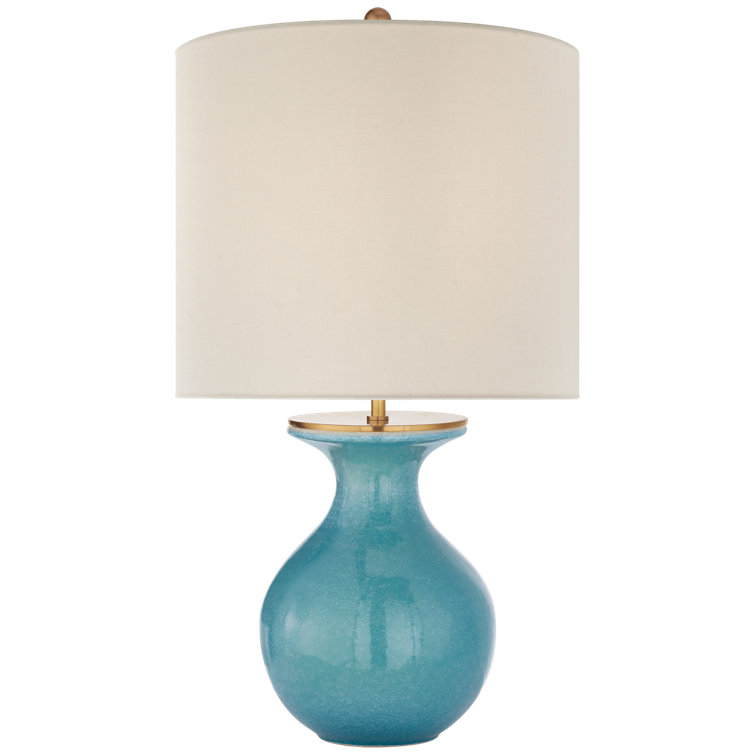 Sandy Turquoise Ceramic Table Lamp with Linen Shade