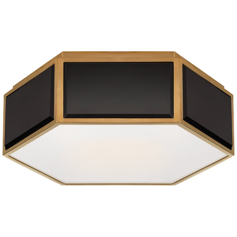 Hexagonal Black and Brass Glass Flush Mount Light