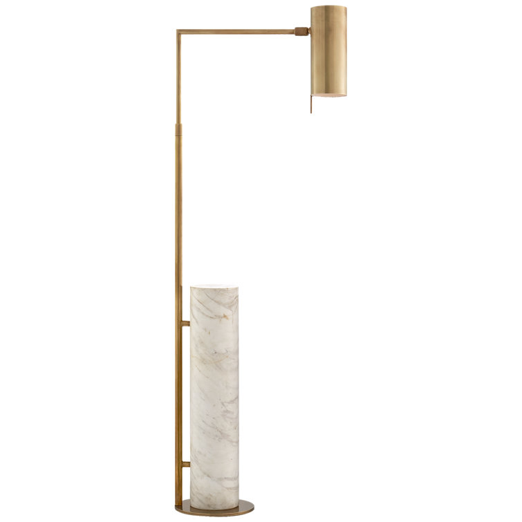 Edison Adjustable 40.5'' Antique-Burnished Brass and White Marble Floor Lamp