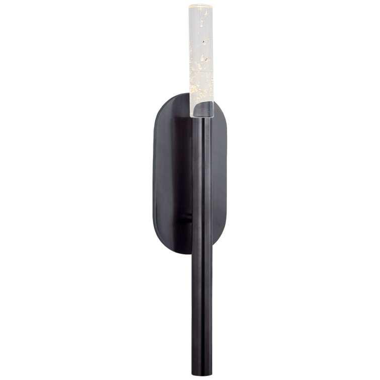 20" Slim Bronze & Black LED Outdoor Bath Sconce with Seeded Glass