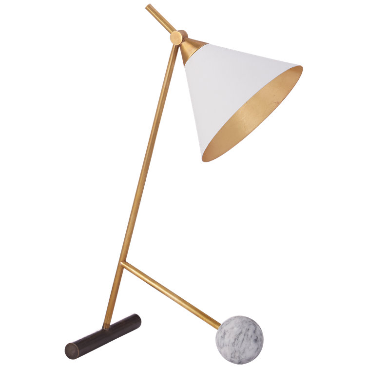 Adjustable White and Brass Tripod Table Lamp