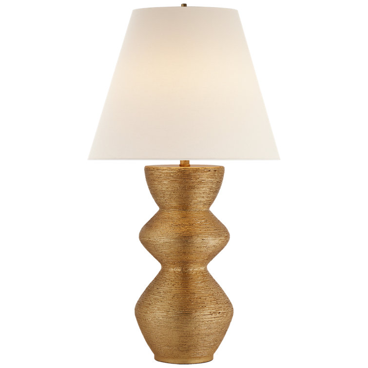 Gilded Etched Metal Table Lamp with White Shade