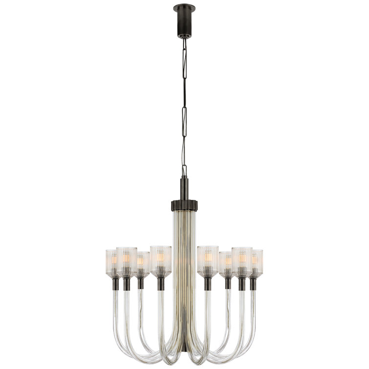 Reverie Bronze Crystal 10-Light Candle Chandelier with Ribbed Glass