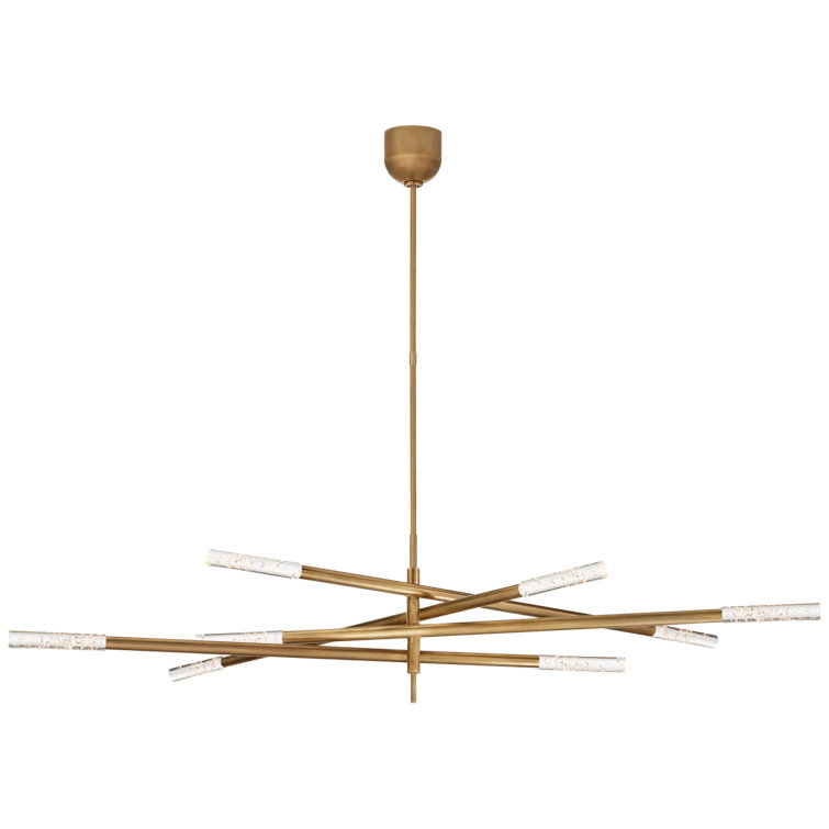 Rousseau Articulating LED Chandelier in Antique-Burnished Brass with Seeded Glass