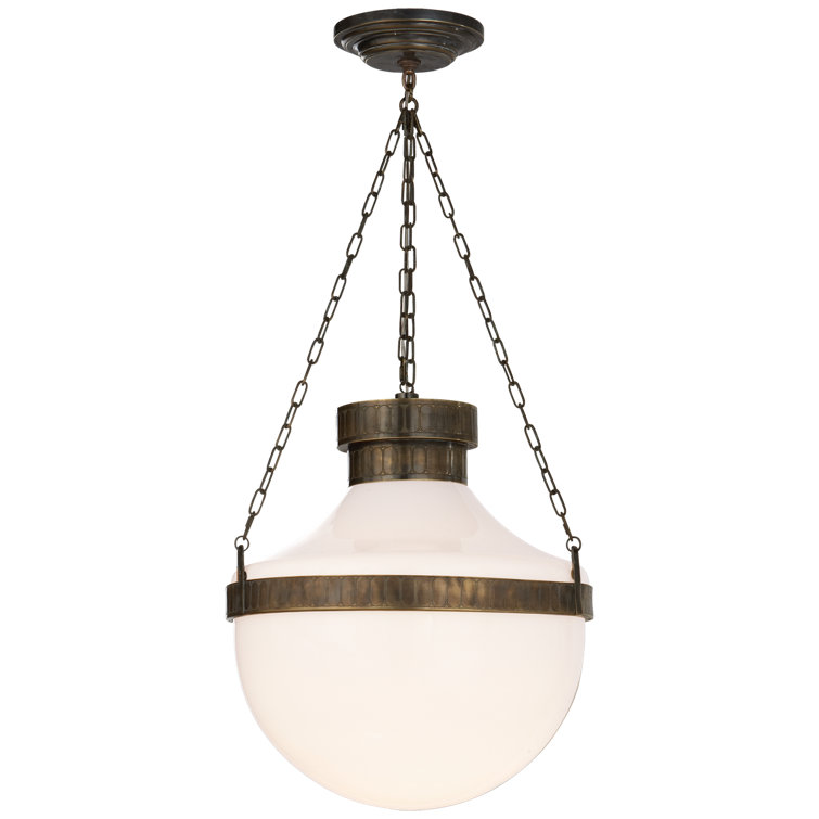 Antique Brass and Glass 35" Modern Schoolhouse Chandelier