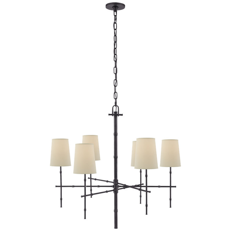 Bronze 6-Light Chandelier with Natural Percale Shades