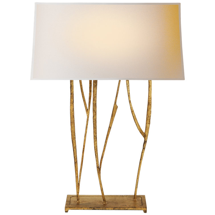 Gilded Iron Branching Table Lamp with Off-White Linen Shade