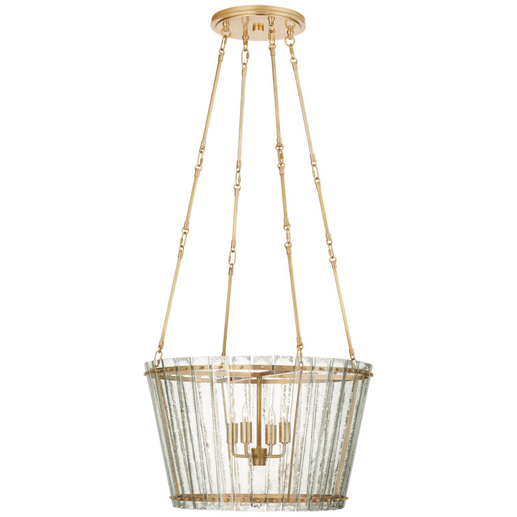 Hand-Rubbed Antique Brass and Crystal 4-Light Chandelier