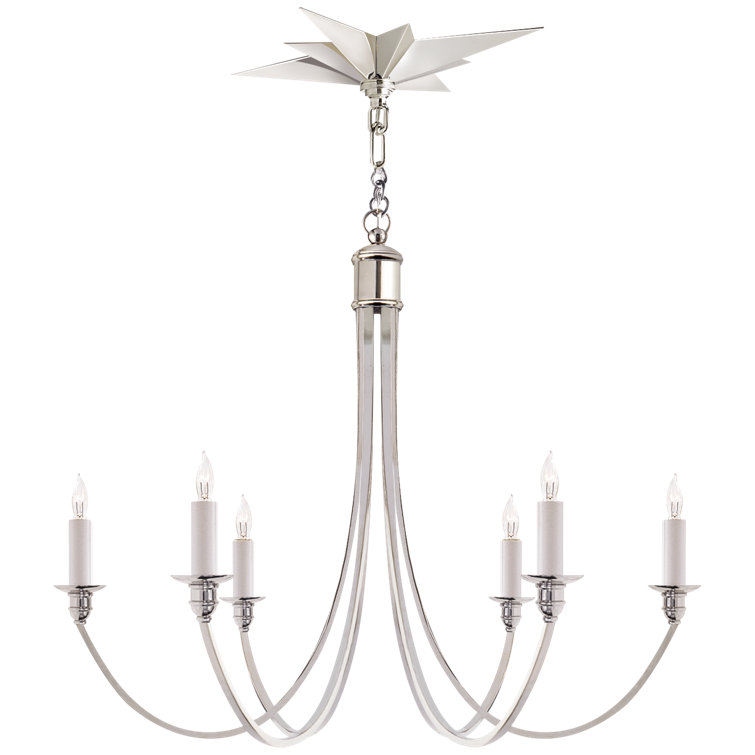Elegant Polished Nickel 6-Light Crystal Chandelier