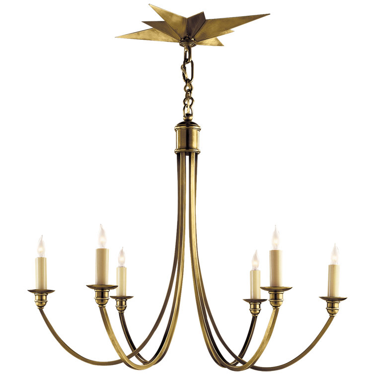 Elegant Venetian 6-Light Hand-Rubbed Antique Brass Crystal Chandelier