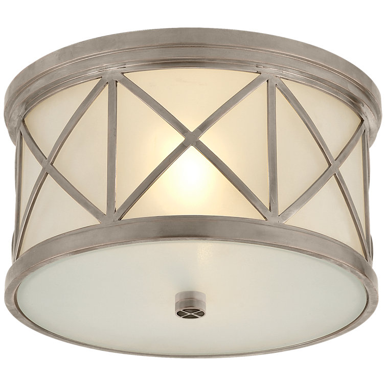 Antique Nickel Frosted Glass Drum Flush Mount Light