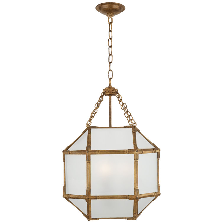Gilded Iron and Frosted Glass 21.5" Indoor/Outdoor Pendant