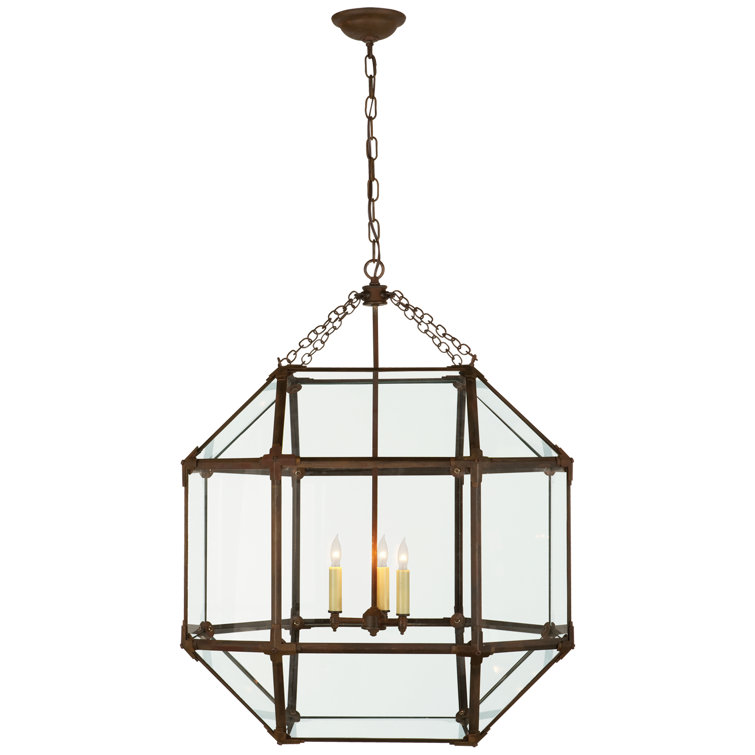 Large Clear Glass and Antique Zinc Lantern Pendant
