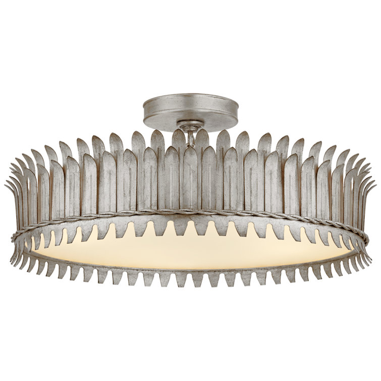 Elegant 20'' Burnished Silver Leaf Drum Semi-Flush Mount Light