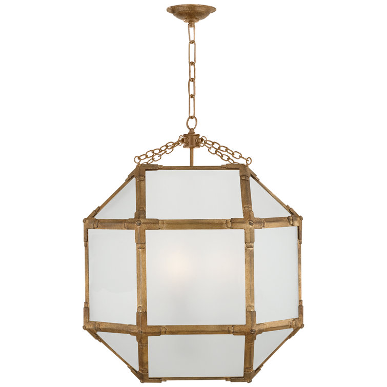 Morris 26'' Gilded Iron Medium Lantern with Frosted Glass